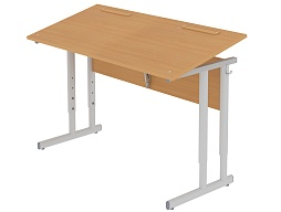 Стол с наклоном столешницы 0-35° школьный 2-местный 2-4 г/р регулируемый (бук, м/к серый, плоскоовальная труба)