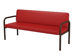 Диван 3-местный 1600х610х430/775 мм 880.3-КР (обивка - винилискожа красный, м/к черный, круглая труба)