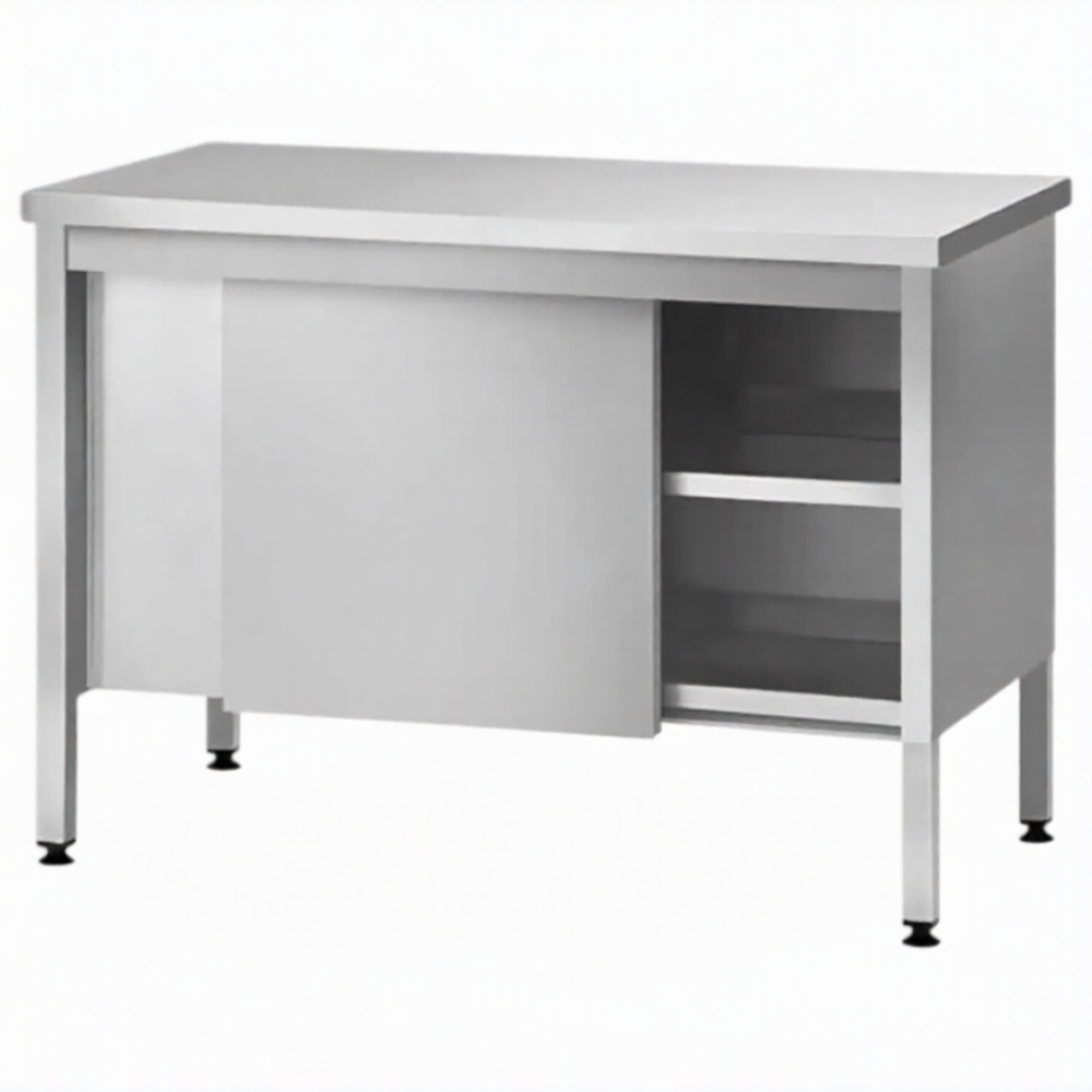 Стол производственный закрытый СПЗп 860х1500х600 «Profi Inox», двери-купе, полка сплошная