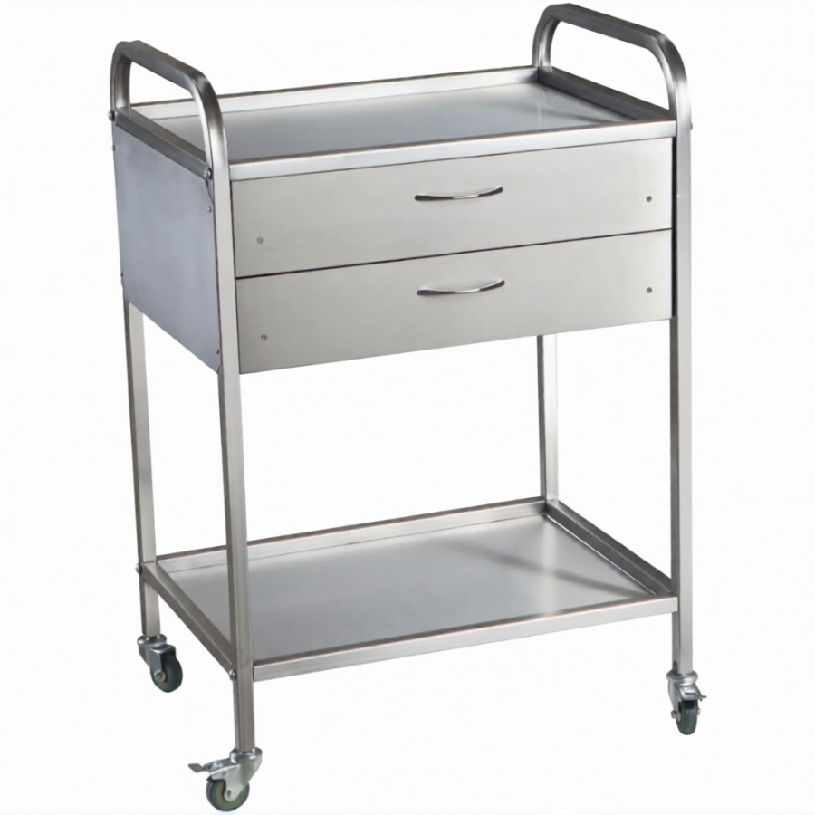 Стол медицинский инструментальный СМИ-02-02 (полки нерж., колёса серая резина)