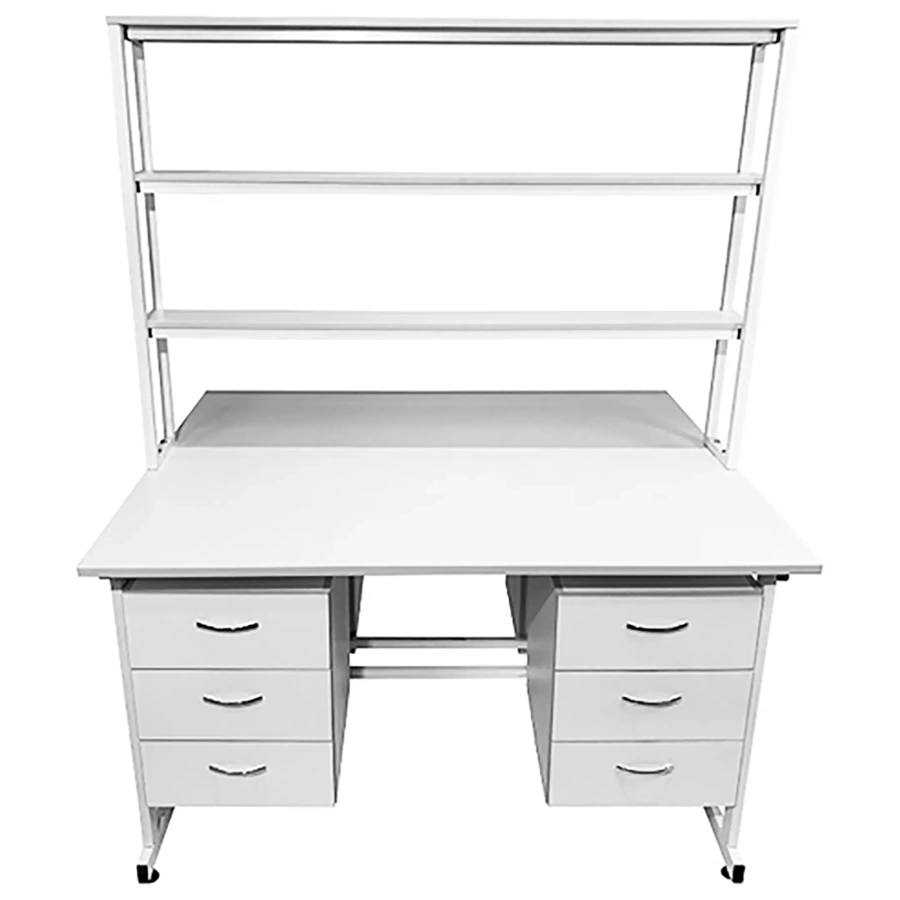 Стол лабораторный островной с надстройкой Сло 22.023 (белый)