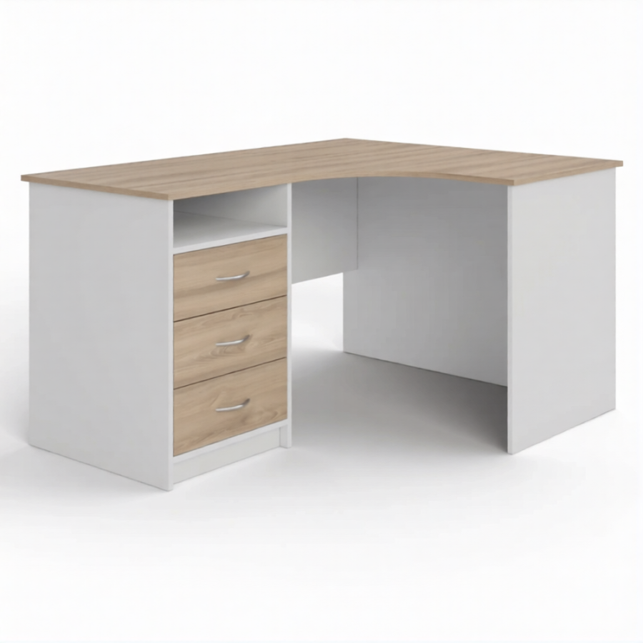 Стол рабочий угловой с тумбой СУ-1 правый (корпус ЛДСП белый, столешница ЛДСП дуб сонома)